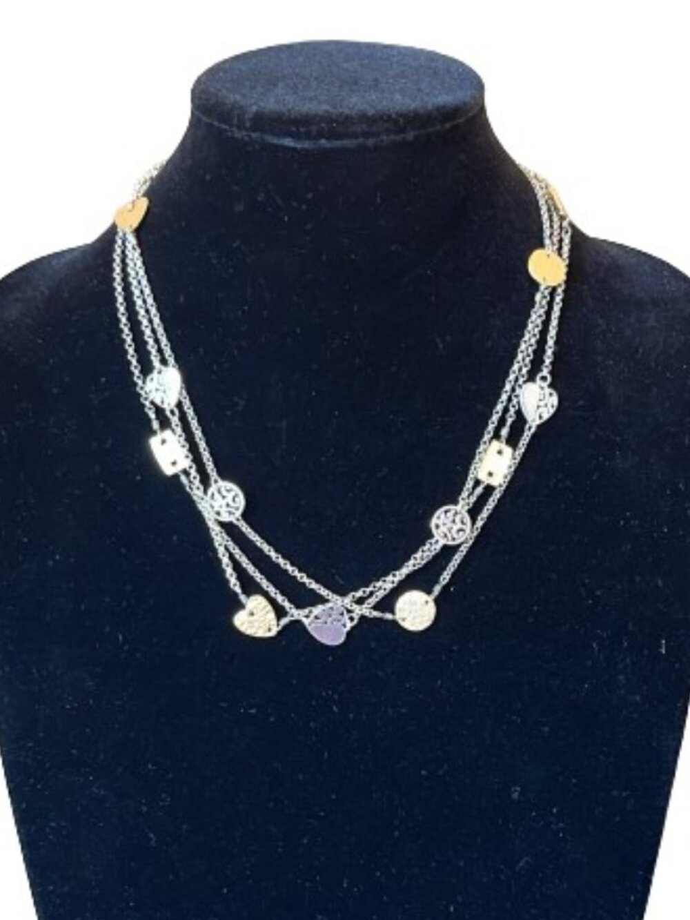 BRIGHTON 2-Tone Multi-Strand Deco Hearts & Links Necklace (1288) - Retired - LNC